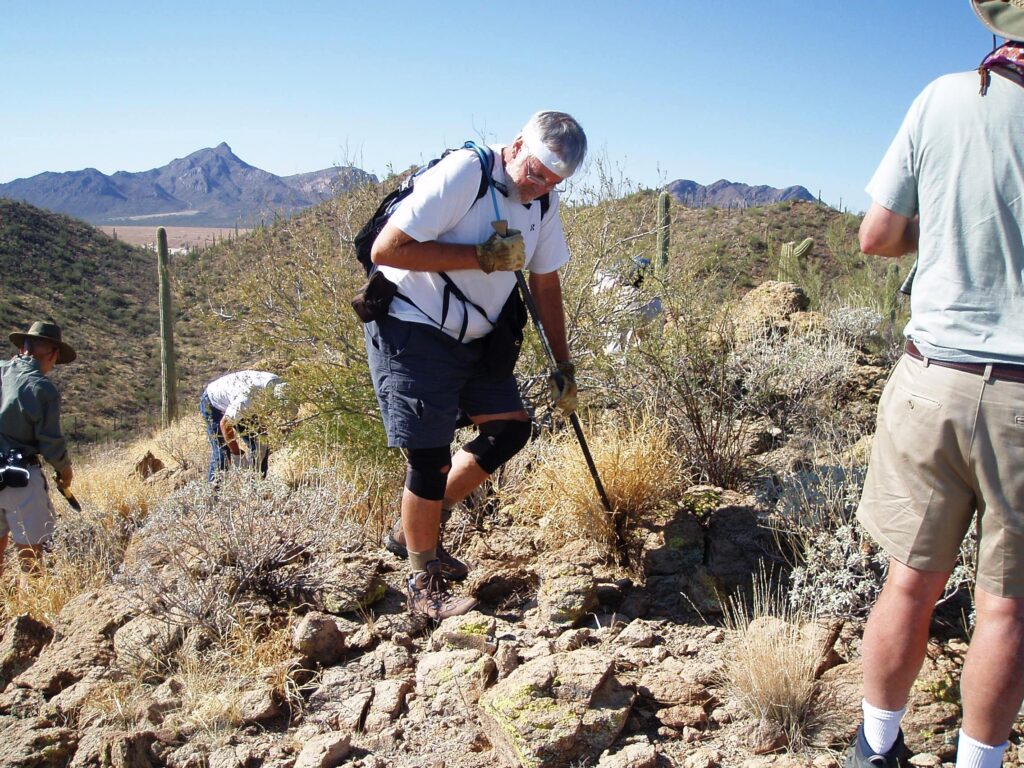 Gary Borax and other volunteers from the Dove Mountain and The Highlands at Dove Mountain communities in Marana regularly help with restoration projects, like pulling buffelgrass, on Ironwood Forest National Monument.The Friends of Ironwood Forest  is all about working together and could not function without the help of our dedicated volunteers. There are many different volunteer opportunities for people of all talents and interests.